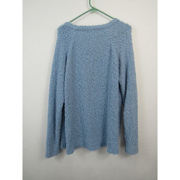 Macaron Large Light Blue Fuzzy Popcorn Knit Sweater Women's Pullover V Neck - Picture 5 of 6